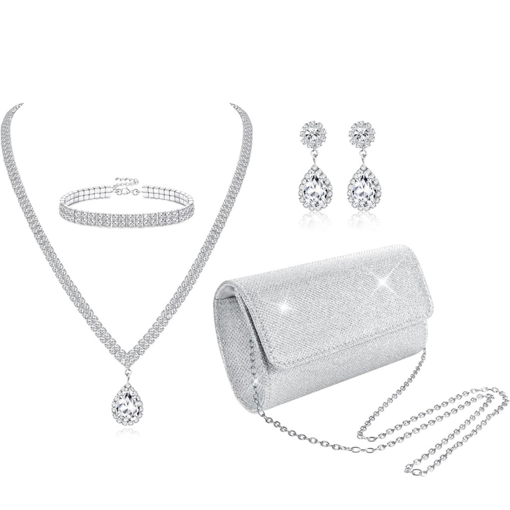 Juego de 4 piezas de joyería de plata para mujer,